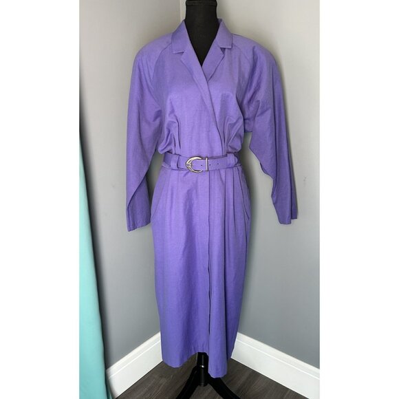 Vintage 80s Joseph Ribkoff Purple Dress Suit One Piece With Belt Button Up Skirt - Picture 1 of 14